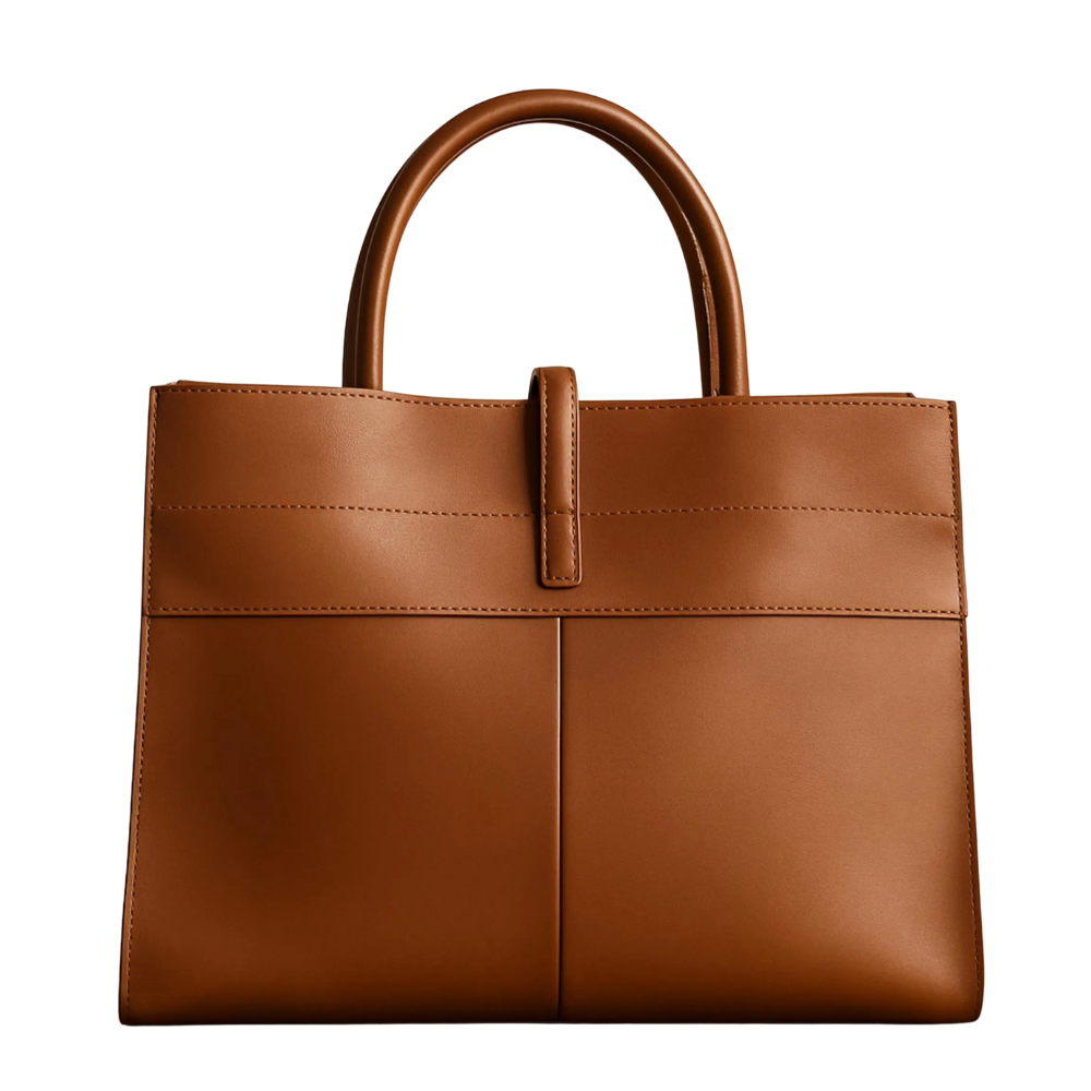 Brown Full Grain Double Layer Cowhide Leather Tote Bag with Zipper