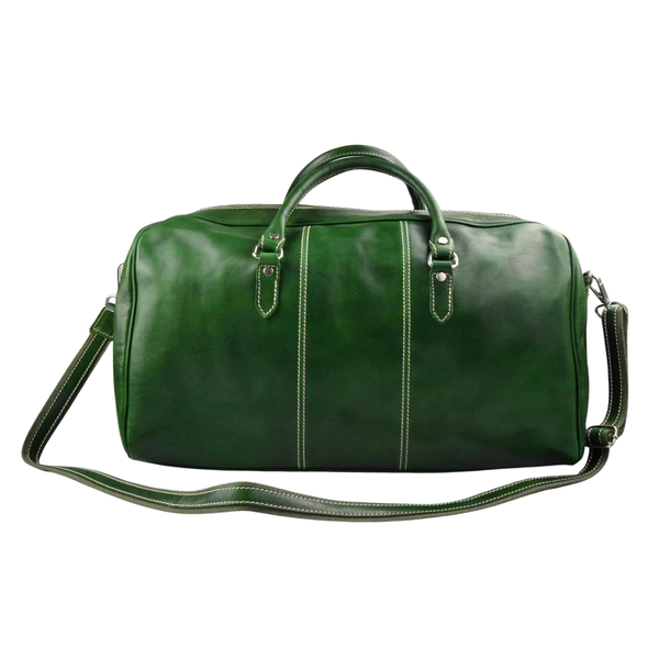 Green Vegetable Tanned Leather Travel Duffel Bag Weekender & Gym Bag
