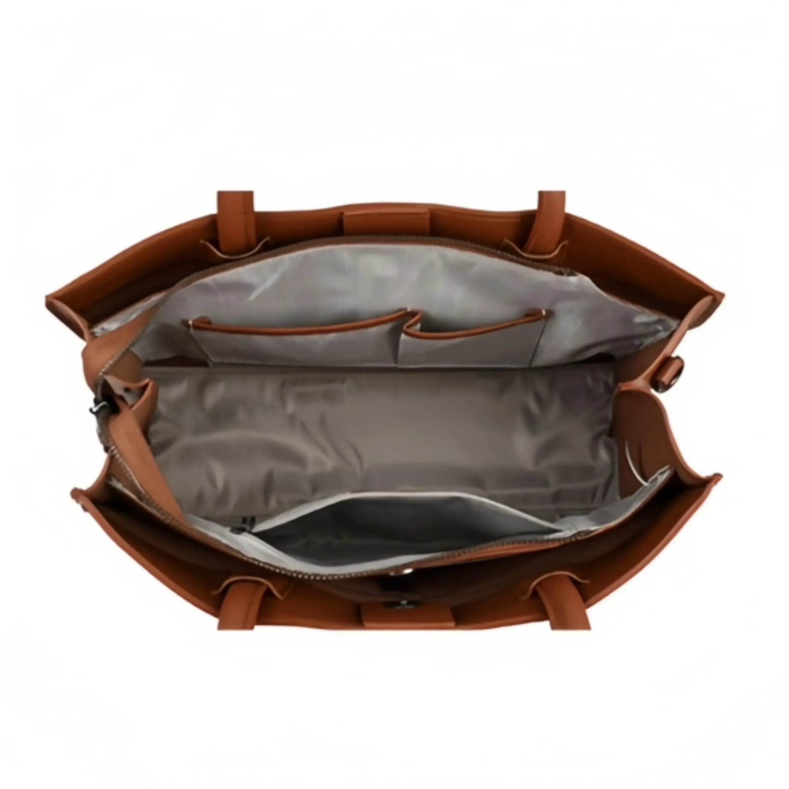 Brown Full Grain Double Layer Cowhide Leather Tote Bag with Zipper