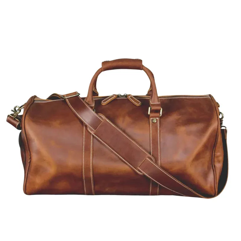 Full-Grain Horse Leather Travel Duffel Bag – 32 × 61 × 30 cm, Vintage Brown