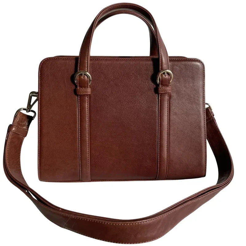 Saffiano Leather Convertible Shoulder Bag – 24 × 32 × 12 cm, Dark Coffee