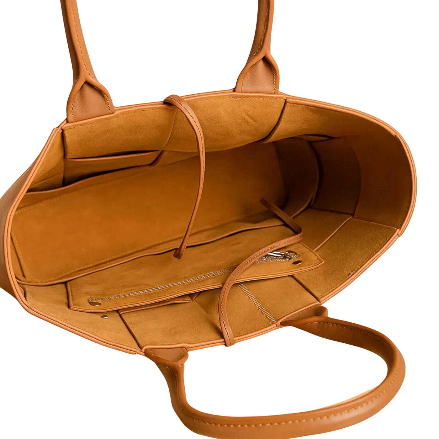 Caramel Brown Woven Cowhide Leather Handbag with Drawstring Closure