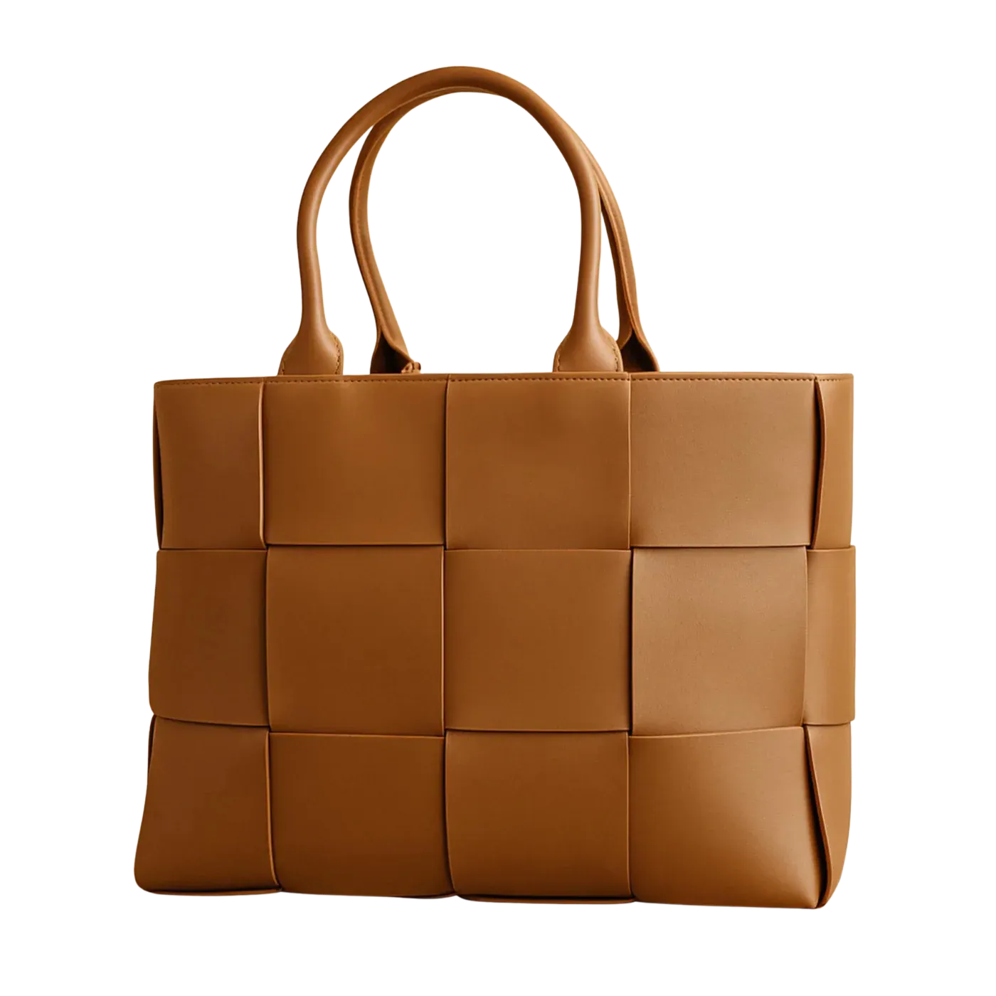 Caramel Brown Woven Cowhide Leather Handbag with Drawstring Closure
