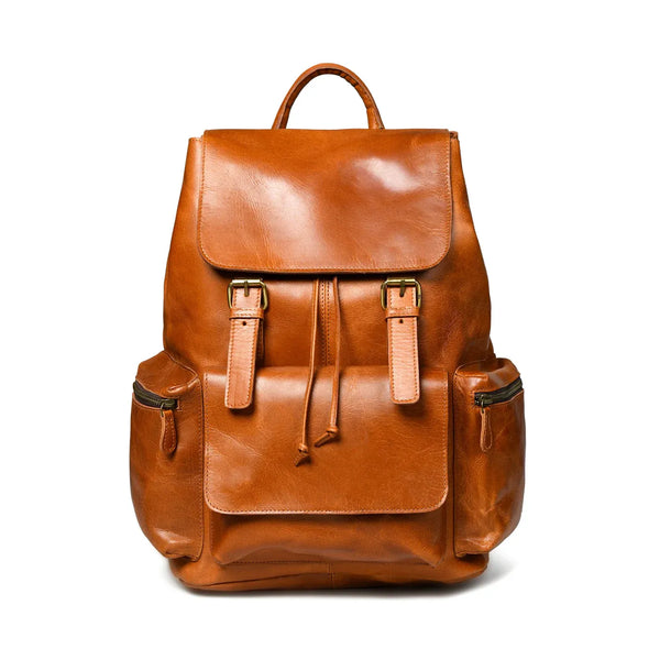 Tan Brown Full-Grain Buffalo Leather Vortex Backpack