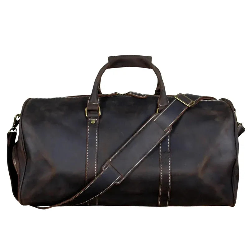 Full-Grain Horse Leather Travel Duffel Bag – 32 × 61 × 30 cm, Dark Coffee