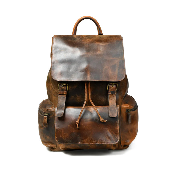 Burnt Brown Full Grain Vegetable Tanned Buffalo Leather Backpack