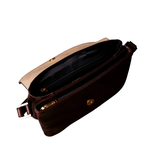 Full-Grain Cowhide Leather Shoulder Bag with Magnetic Closure – 17 × 24 × 6 cm, Brown